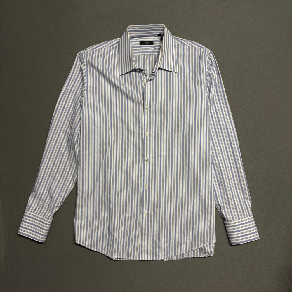 BOSS Hugo Boss‎ Men's Blue & White Striped Dress Shirt 16.5-34/35